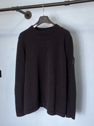 Large Stone Island Shadow Project Navy Blue Ribbed Knit Wool Crewneck Jumper